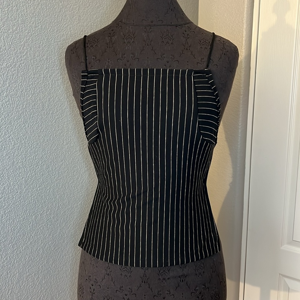 Black and White Striped Crop Backless Top